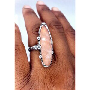 Natural Rose Quartz Crystal Ring Silver statement ring